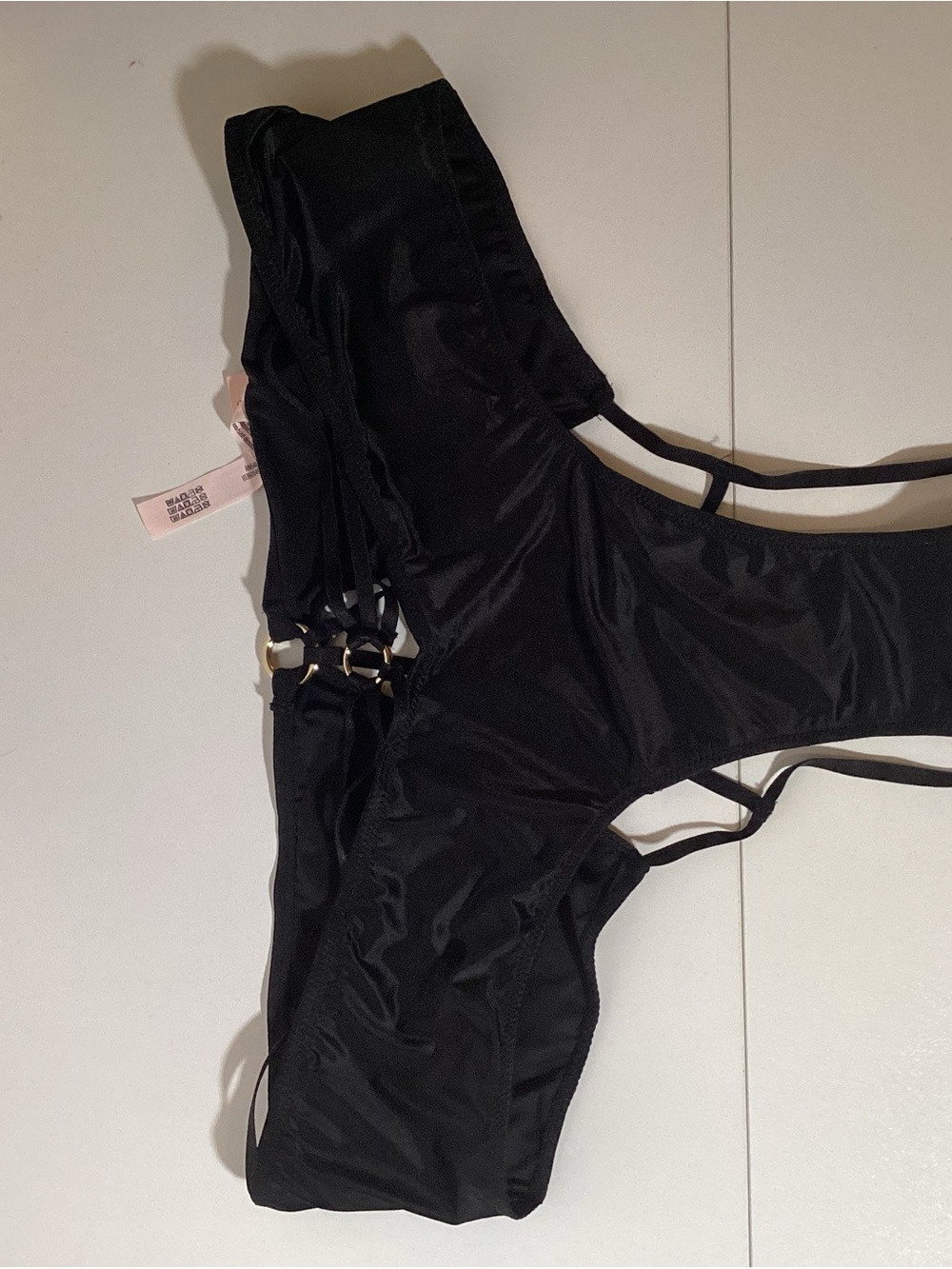 PINK Victoria's Secret Black Strappy Bikini Bottom with Gold Rings